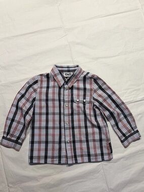 D&G Boys Plaid Button-Down Shirt in White, Black & Red